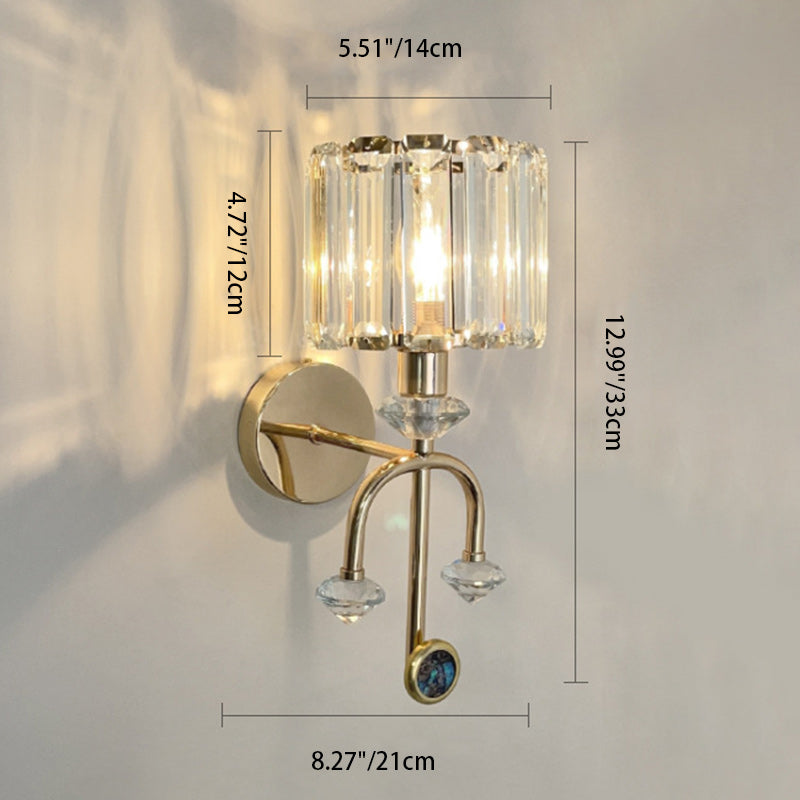 Contemporary Nordic Round Cylinder Iron Crystal 1-Light Wall Sconce Lamp For Living Room
