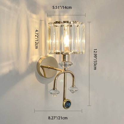 Contemporary Nordic Round Cylinder Iron Crystal 1-Light Wall Sconce Lamp For Living Room