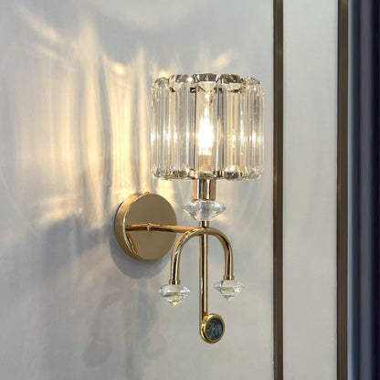 Contemporary Nordic Round Cylinder Iron Crystal 1-Light Wall Sconce Lamp For Living Room