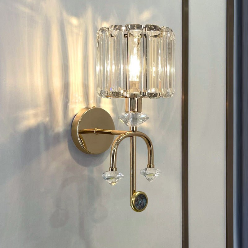 Contemporary Nordic Round Cylinder Iron Crystal 1-Light Wall Sconce Lamp For Living Room