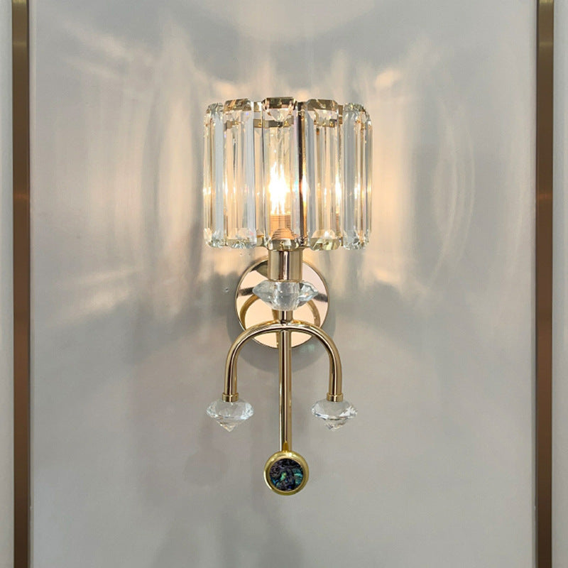 Contemporary Nordic Round Cylinder Iron Crystal 1-Light Wall Sconce Lamp For Living Room