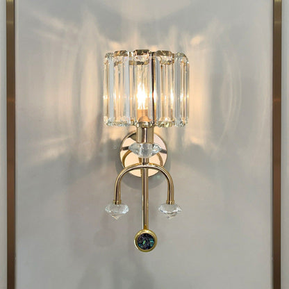 Contemporary Nordic Round Cylinder Iron Crystal 1-Light Wall Sconce Lamp For Living Room
