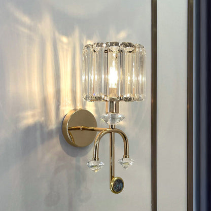 Contemporary Nordic Round Cylinder Iron Crystal 1-Light Wall Sconce Lamp For Living Room