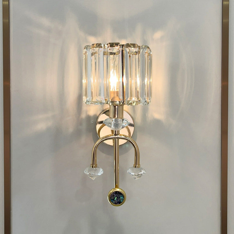 Contemporary Nordic Round Cylinder Iron Crystal 1-Light Wall Sconce Lamp For Living Room