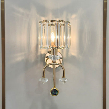 Contemporary Nordic Round Cylinder Iron Crystal 1-Light Wall Sconce Lamp For Living Room