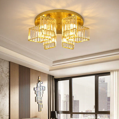 Contemporary Luxury Round Diamond Iron Crystal 3/4/5/6 Light Semi-Flush Mount Ceiling Light For Living Room