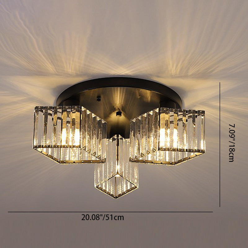 Contemporary Luxury Round Diamond Iron Crystal 3/4/5/6 Light Semi-Flush Mount Ceiling Light For Living Room