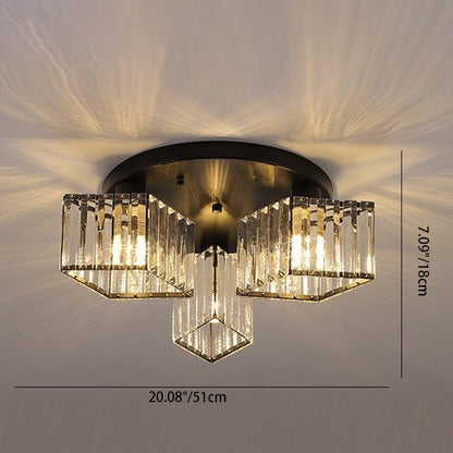 Contemporary Luxury Round Diamond Iron Crystal 3/4/5/6 Light Semi-Flush Mount Ceiling Light For Living Room