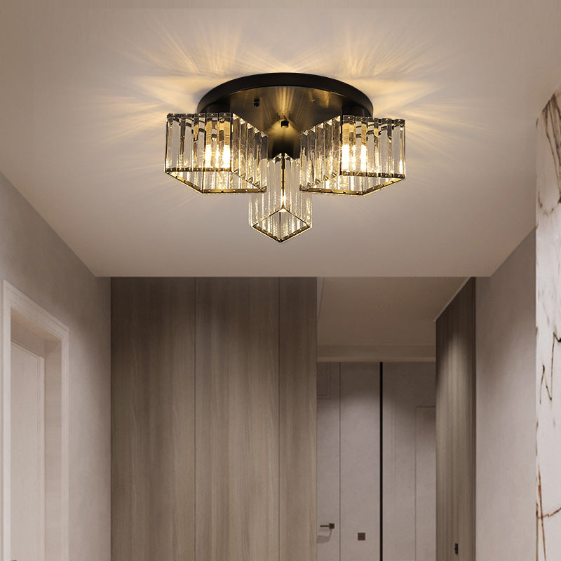 Contemporary Luxury Round Diamond Iron Crystal 3/4/5/6 Light Semi-Flush Mount Ceiling Light For Living Room