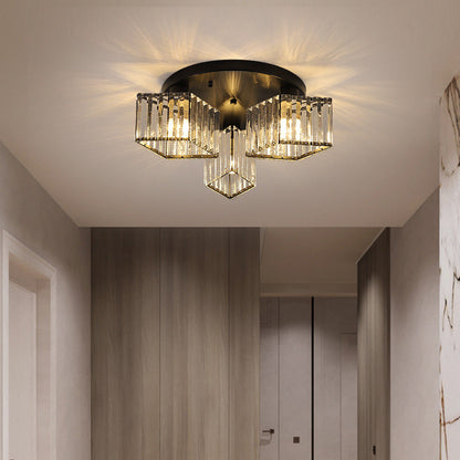 Contemporary Luxury Round Diamond Iron Crystal 3/4/5/6 Light Semi-Flush Mount Ceiling Light For Living Room