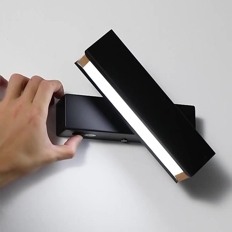 Modern Minimalist Rotatable Rectangular Iron Rubberwood LED Wall Sconce Lamp For Bedroom