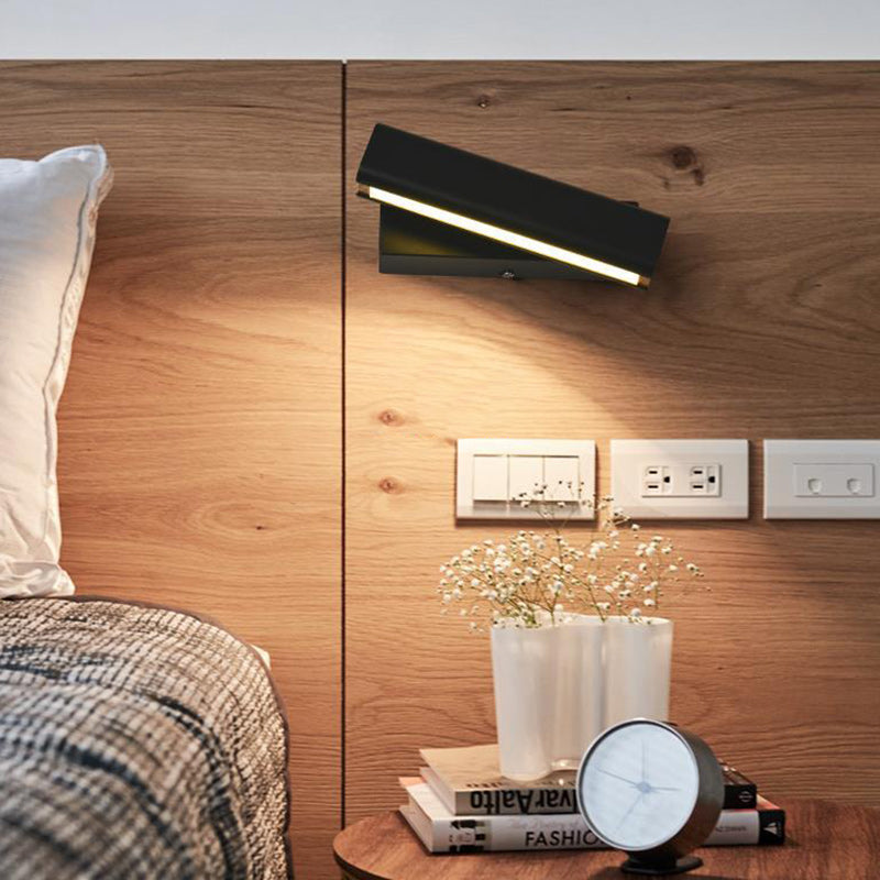 Modern Minimalist Rotatable Rectangular Iron Rubberwood LED Wall Sconce Lamp For Bedroom