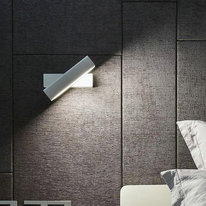 Modern Minimalist Rotatable Rectangular Iron Rubberwood LED Wall Sconce Lamp For Bedroom