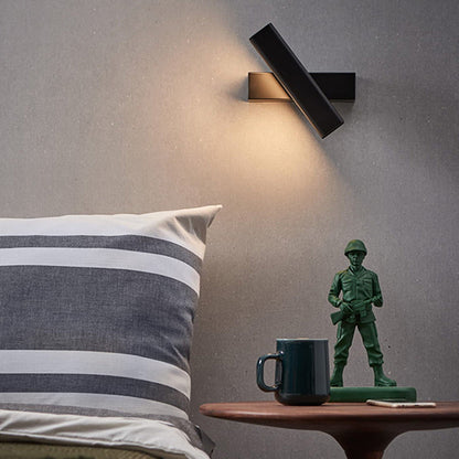 Modern Minimalist Rotatable Rectangular Iron Rubberwood LED Wall Sconce Lamp For Bedroom