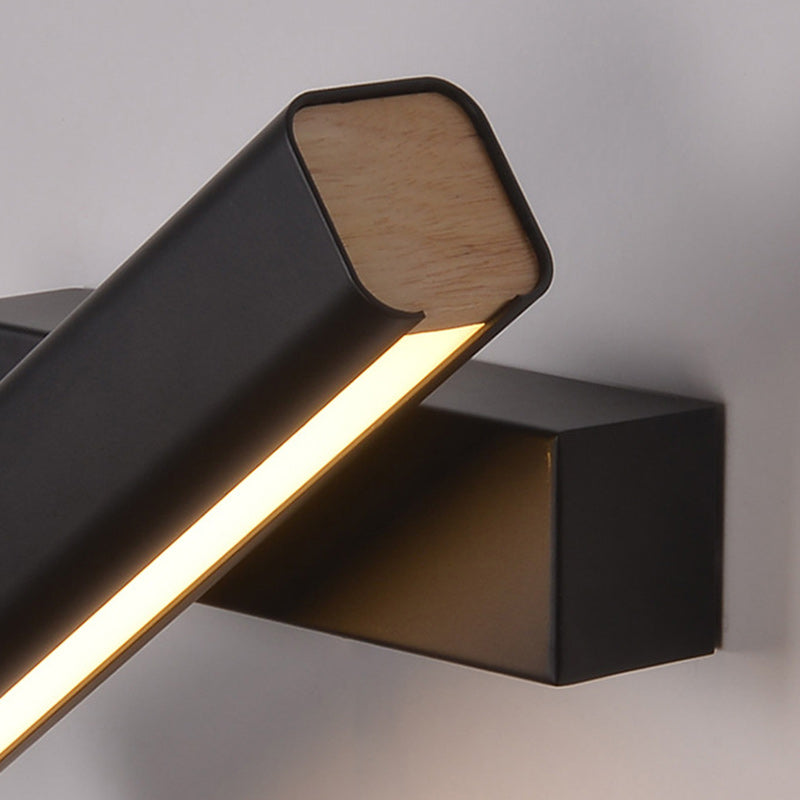 Modern Minimalist Rotatable Rectangular Iron Rubberwood LED Wall Sconce Lamp For Bedroom
