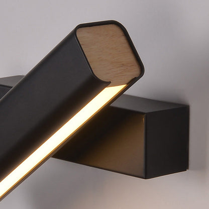 Modern Minimalist Rotatable Rectangular Iron Rubberwood LED Wall Sconce Lamp For Bedroom