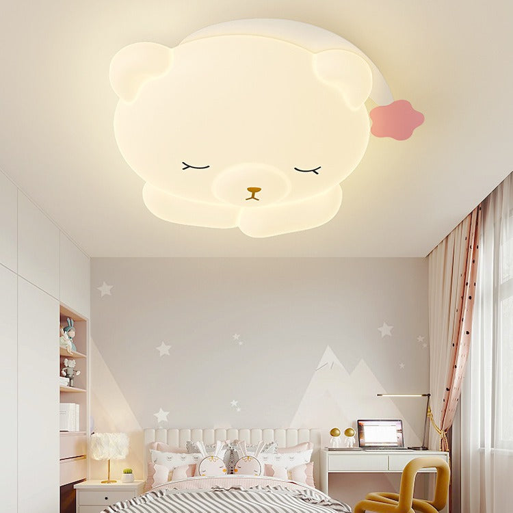 Contemporary Creative Kids Bear Iron PE Flush Mount Ceiling Light For Bedroom