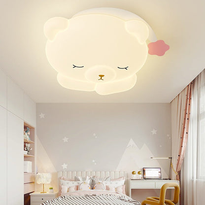 Contemporary Creative Kids Bear Iron PE Flush Mount Ceiling Light For Bedroom