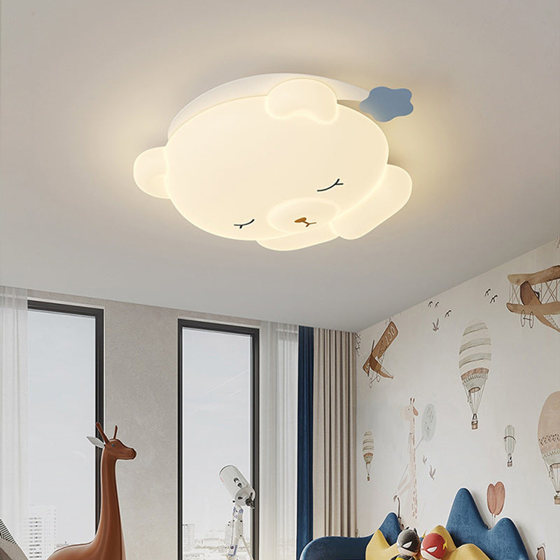 Contemporary Creative Kids Bear Iron PE Flush Mount Ceiling Light For Bedroom