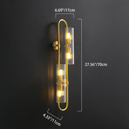 Modern Minimalist Oval Cylinder Copper Glass 4-Light Wall Sconce Lamp For Living Room