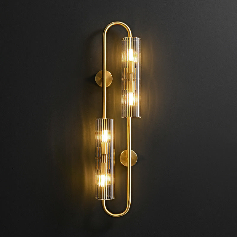 Modern Minimalist Oval Cylinder Copper Glass 4-Light Wall Sconce Lamp For Living Room