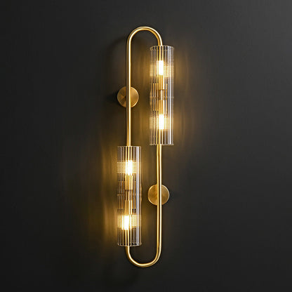 Modern Minimalist Oval Cylinder Copper Glass 4-Light Wall Sconce Lamp For Living Room