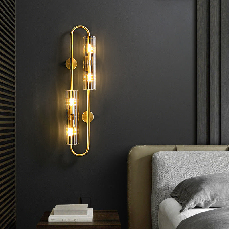 Modern Minimalist Oval Cylinder Copper Glass 4-Light Wall Sconce Lamp For Living Room