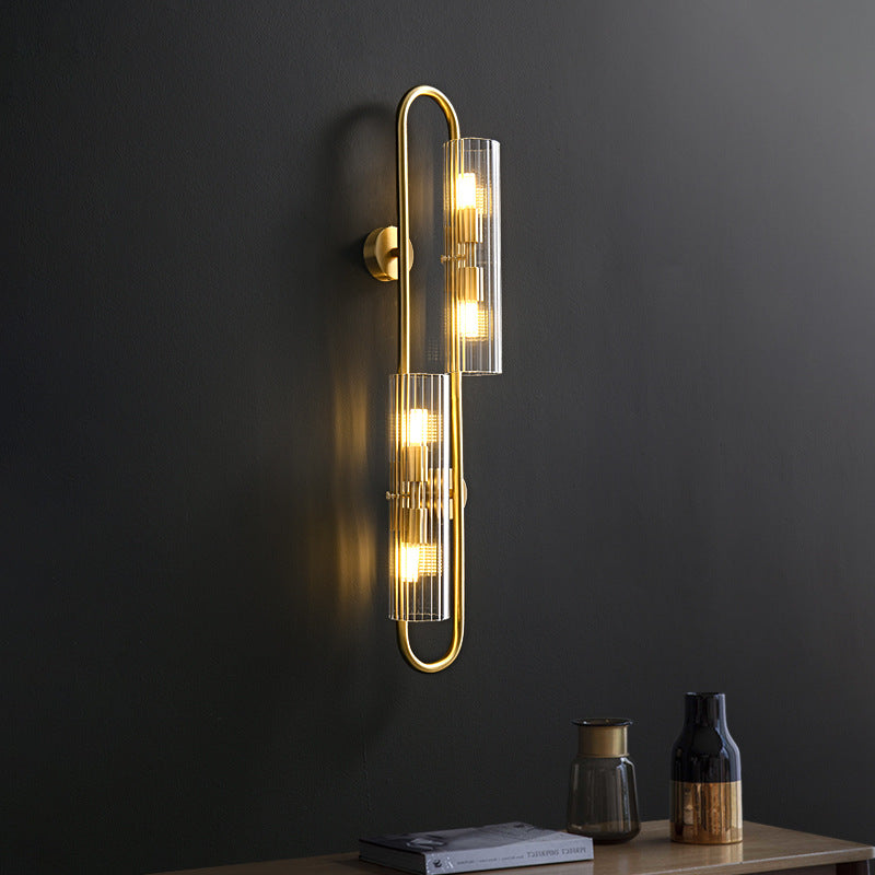 Modern Minimalist Oval Cylinder Copper Glass 4-Light Wall Sconce Lamp For Living Room