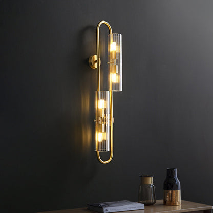 Modern Minimalist Oval Cylinder Copper Glass 4-Light Wall Sconce Lamp For Living Room