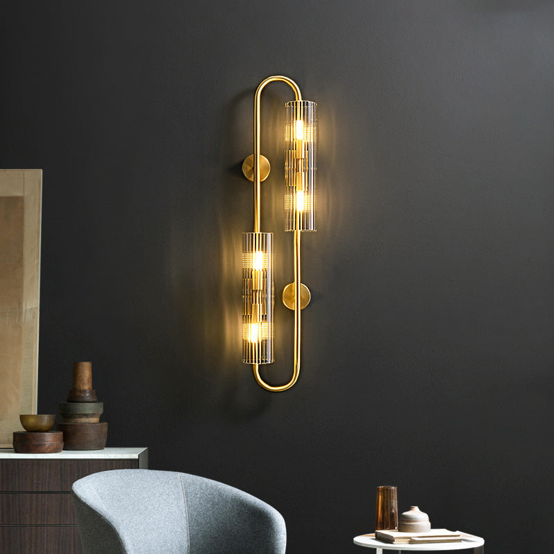 Modern Minimalist Oval Cylinder Copper Glass 4-Light Wall Sconce Lamp For Living Room