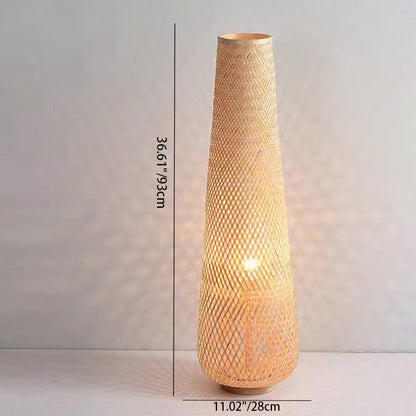 Traditional Chinese Cylinder Bamboo 1-Light Standing Floor Lamp For Living Room