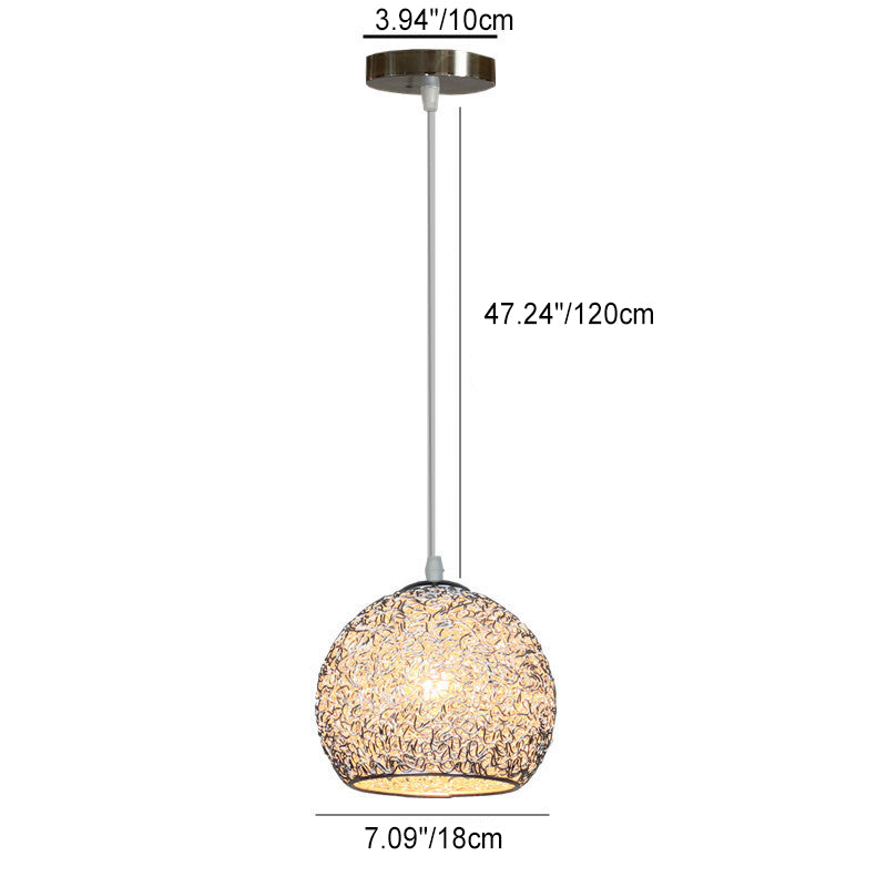 Modern Art Deco Orb Dome Aluminum 1-Light Pendant Light For Living Room