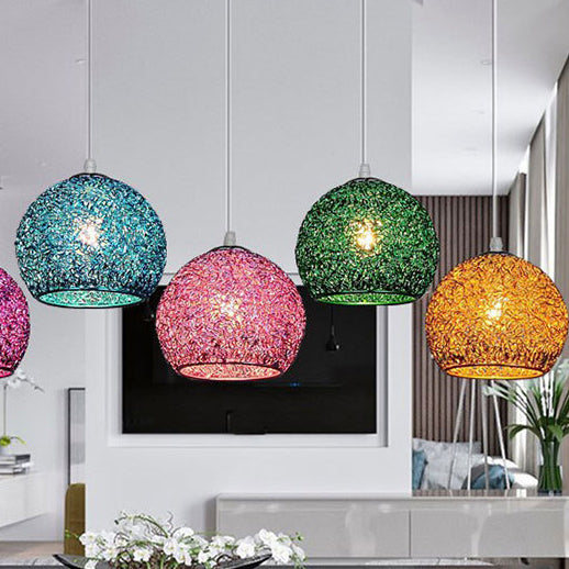 Modern Art Deco Orb Dome Aluminum 1-Light Pendant Light For Living Room