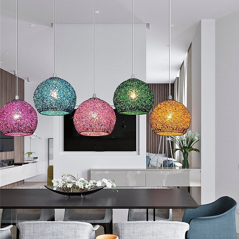 Modern Art Deco Orb Dome Aluminum 1-Light Pendant Light For Living Room