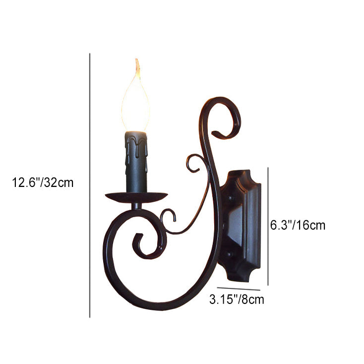 Traditional Vintage Candelabra Iron 1-Light Wall Sconce Lamp For Living Room