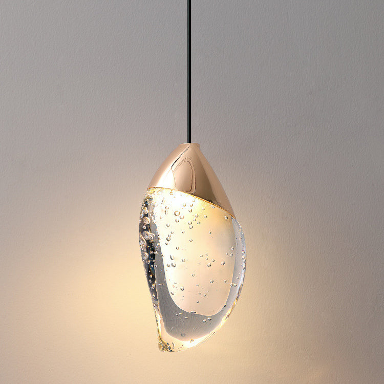 Modern Minimalist Irregular Oval Hardware Crystal LED Pendant Light For Bedroom