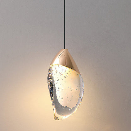 Modern Minimalist Irregular Oval Hardware Crystal LED Pendant Light For Bedroom