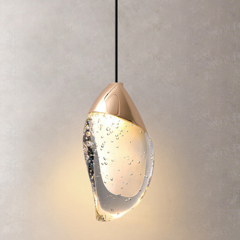 Modern Minimalist Irregular Oval Hardware Crystal LED Pendant Light For Bedroom