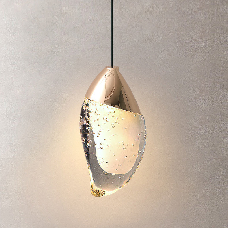 Modern Minimalist Irregular Oval Hardware Crystal LED Pendant Light For Bedroom