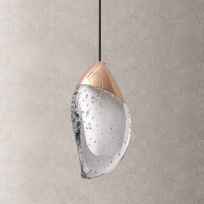Modern Minimalist Irregular Oval Hardware Crystal LED Pendant Light For Bedroom