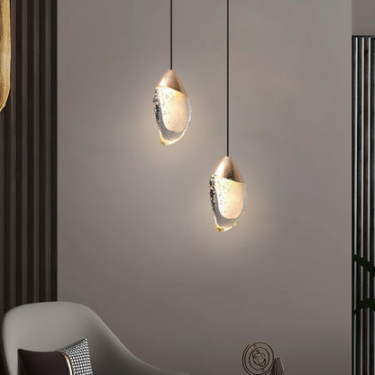 Modern Minimalist Irregular Oval Hardware Crystal LED Pendant Light For Bedroom