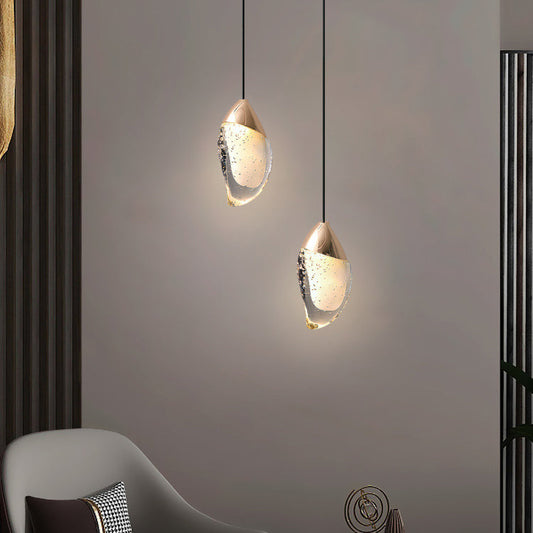 Modern Minimalist Irregular Oval Hardware Crystal LED Pendant Light For Bedroom