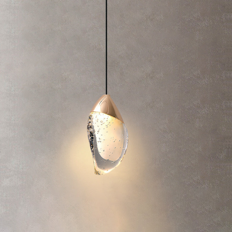 Modern Minimalist Irregular Oval Hardware Crystal LED Pendant Light For Bedroom