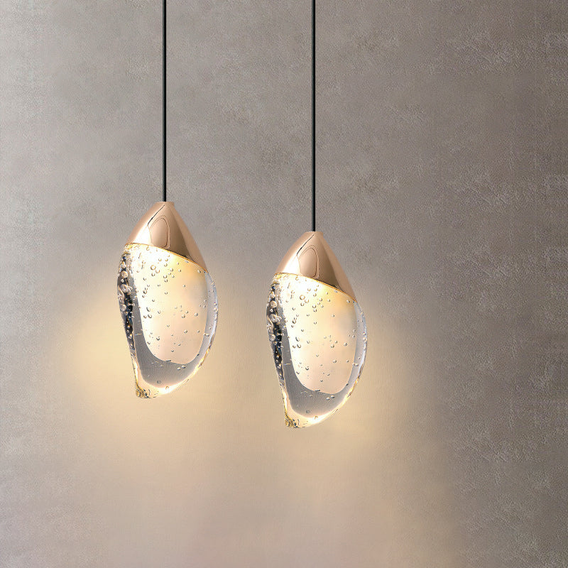 Modern Minimalist Irregular Oval Hardware Crystal LED Pendant Light For Bedroom