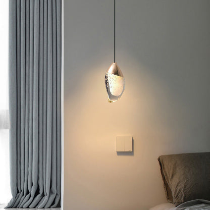 Modern Minimalist Irregular Oval Hardware Crystal LED Pendant Light For Bedroom