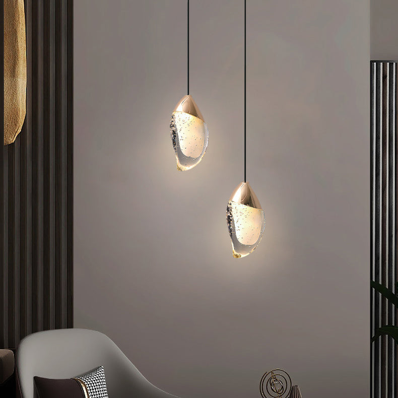 Modern Minimalist Irregular Oval Hardware Crystal LED Pendant Light For Bedroom