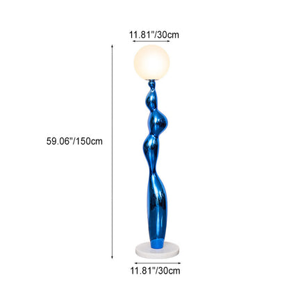 Contemporary Creative Irregular Cylinder Base Orb Shade PE Resin Marble 1-Light Standing Floor Lamp For Living Room