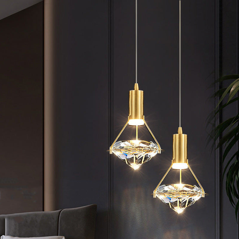 ثريا كريستال LED نحاسية كاملة على شكل ماسي فاخرة معاصرة لغرفة المعيشة 
