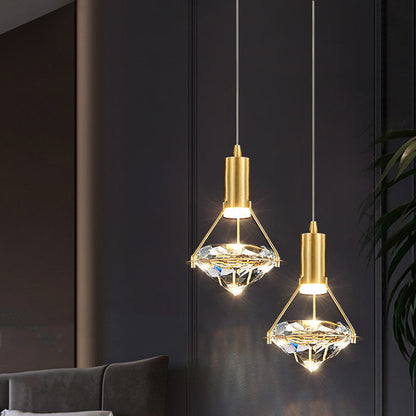 ثريا كريستال LED نحاسية كاملة على شكل ماسي فاخرة معاصرة لغرفة المعيشة 