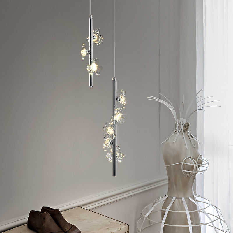 Contemporary Nordic Cylinder Flower Iron Acrylic LED Pendant Light For Bedroom